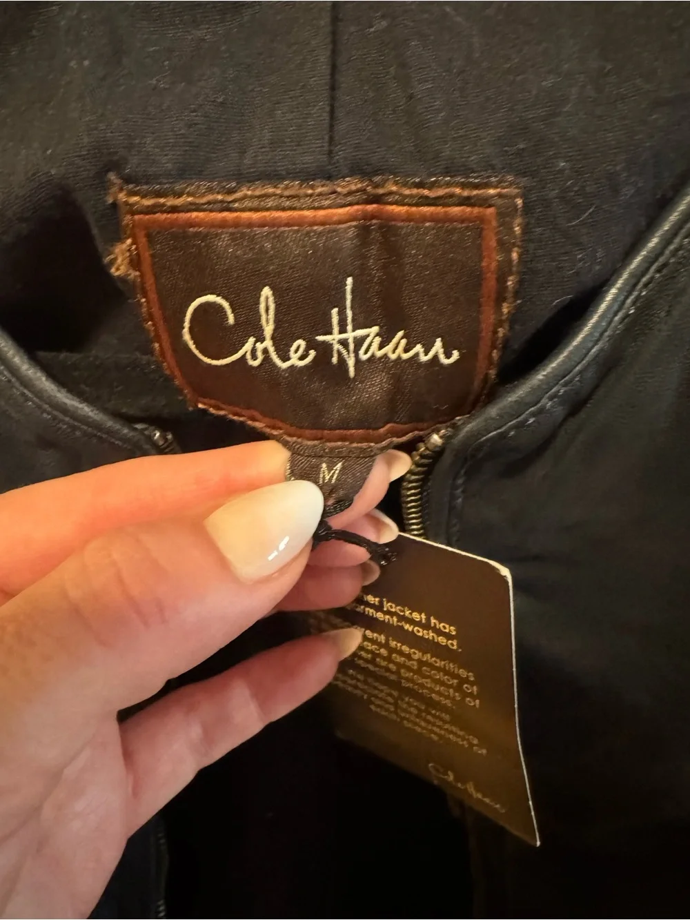 Cole Haan Women's Dark Navy Leather Bomber Jacket M (fits lik true S) NEVER WORN